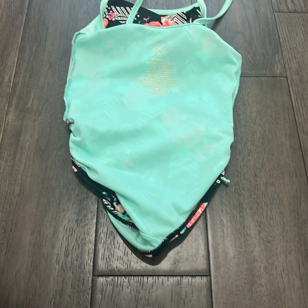 Toddler girl fluorescent like color fringe top swimsuit